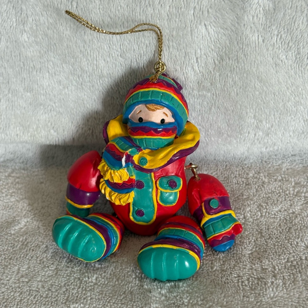 American Greetings ALL BUNDLED UP Christmas Ornament boy w/Winter Colourful 4”
